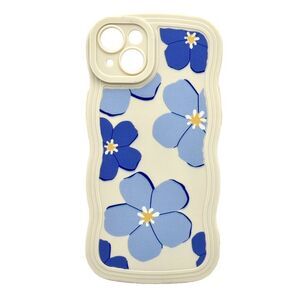 iPhone 15 Vintage Blue Flower Wavy Case